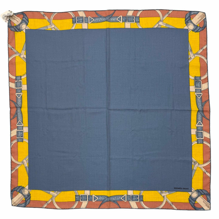Pristine HERMES scarf Carré 90 Encadré Éperon d'Or cashmere Women