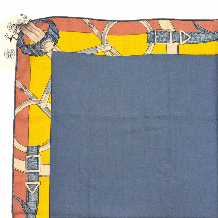 Pristine HERMES scarf Carré 90 Encadré Éperon d'Or cashmere Women