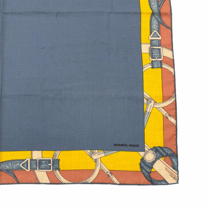 Pristine HERMES scarf Carré 90 Encadré Éperon d'Or cashmere Women