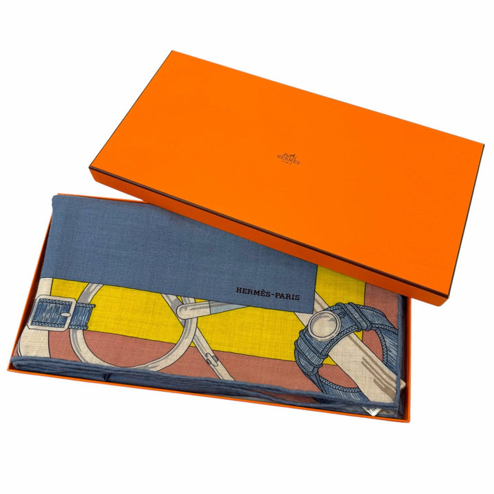 Pristine HERMES scarf Carré 90 Encadré Éperon d'Or cashmere Women
