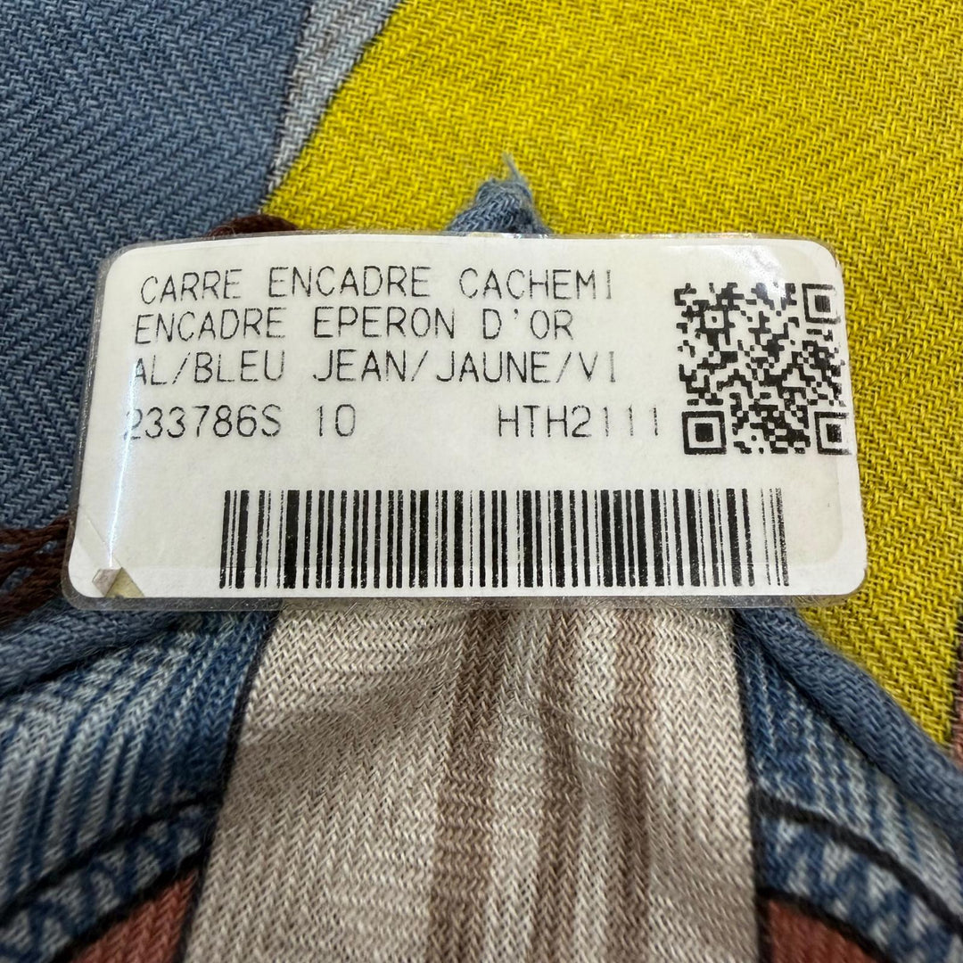 Pristine HERMES scarf Carré 90 Encadré Éperon d'Or cashmere Women