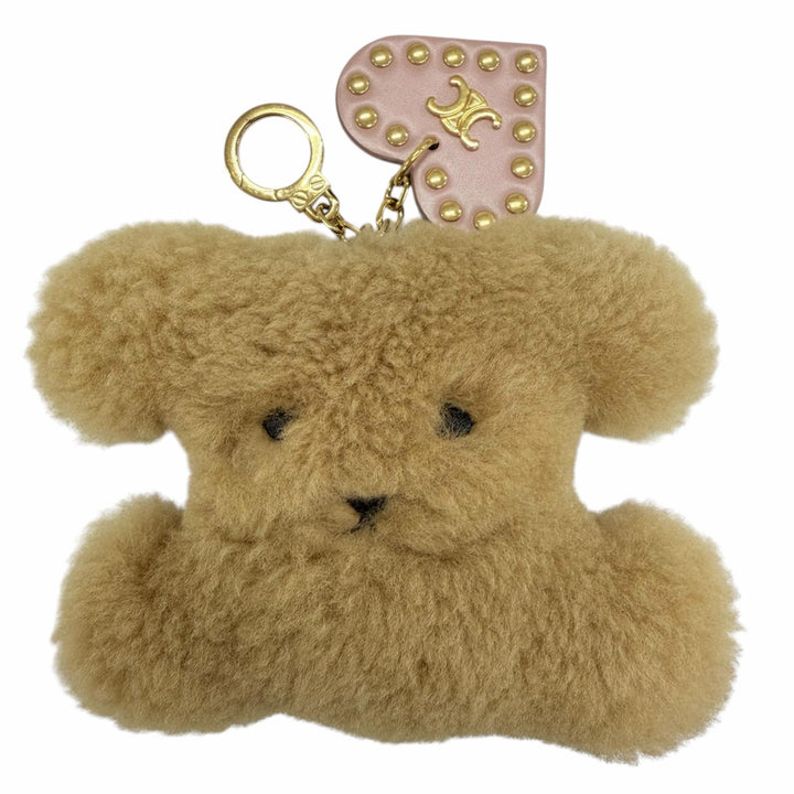 Excellent CELINE Bag charm TRIOMPHE POM-POM CHARM shearling calf leather Brown