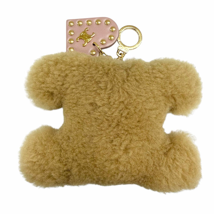 Excellent CELINE Bag charm TRIOMPHE POM-POM CHARM shearling calf leather Brown