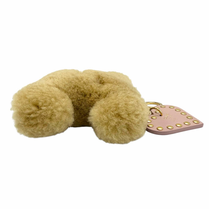 Excellent CELINE Bag charm TRIOMPHE POM-POM CHARM shearling calf leather Brown