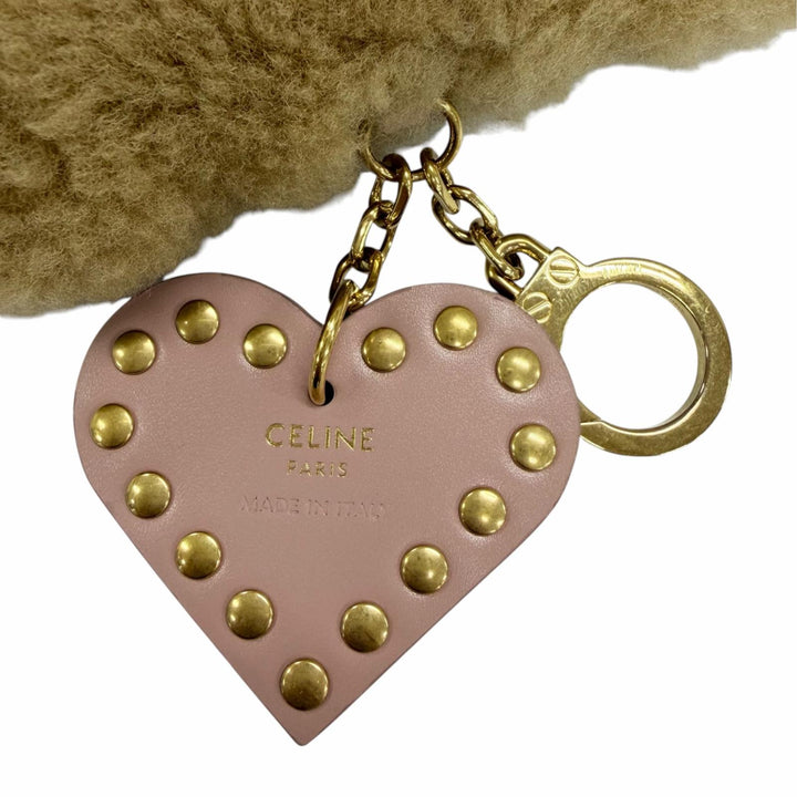 Excellent CELINE Bag charm TRIOMPHE POM-POM CHARM shearling calf leather Brown