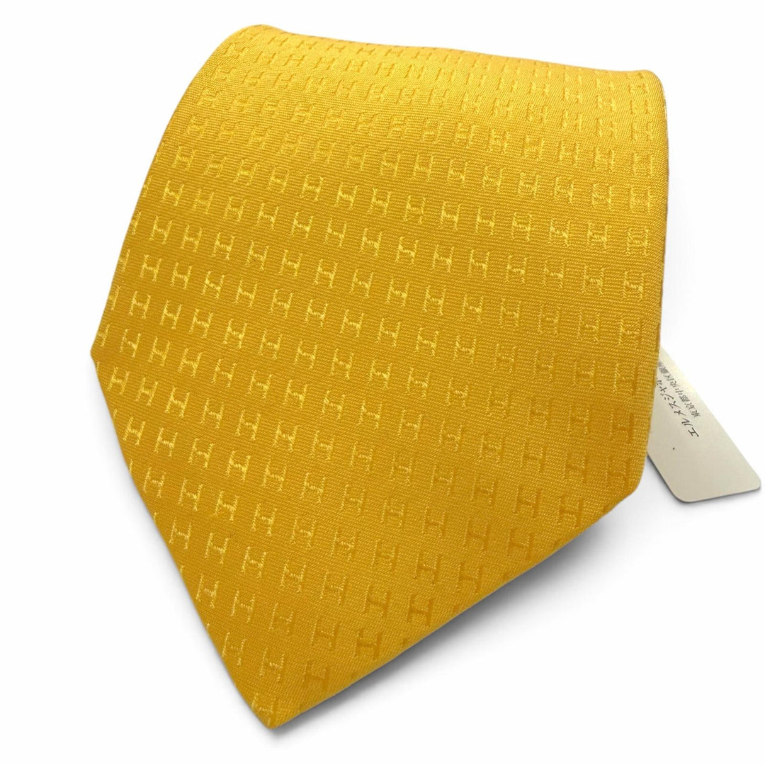 Pristine HERMES tie Fasone H CRAVATE FACONNEE H-weave yellow silk H036321T L3
