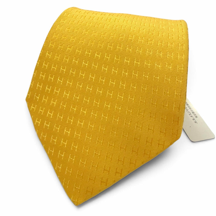 Pristine HERMES tie Fasone H CRAVATE FACONNEE H-weave yellow silk H036321T L3