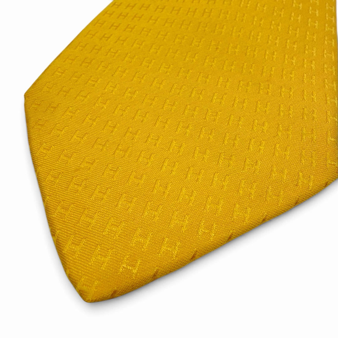 Pristine HERMES tie Fasone H CRAVATE FACONNEE H-weave yellow silk H036321T L3