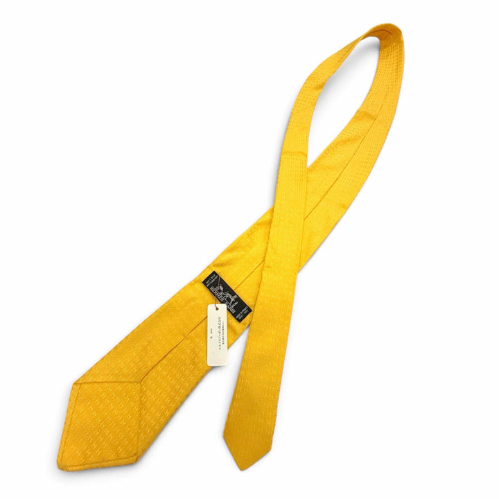 Pristine HERMES tie Fasone H CRAVATE FACONNEE H-weave yellow silk H036321T L3