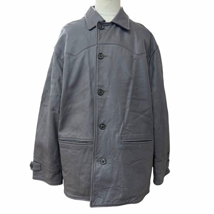 Pristine UNUSED Leather car coat Leather car coat gray Cowhide mens 3 US2450
