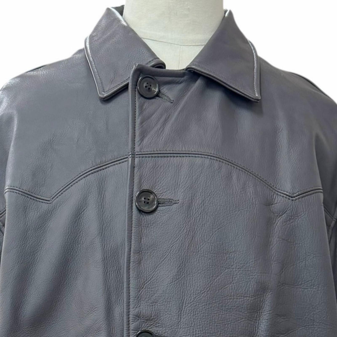 Pristine UNUSED Leather car coat Leather car coat gray Cowhide mens 3 US2450