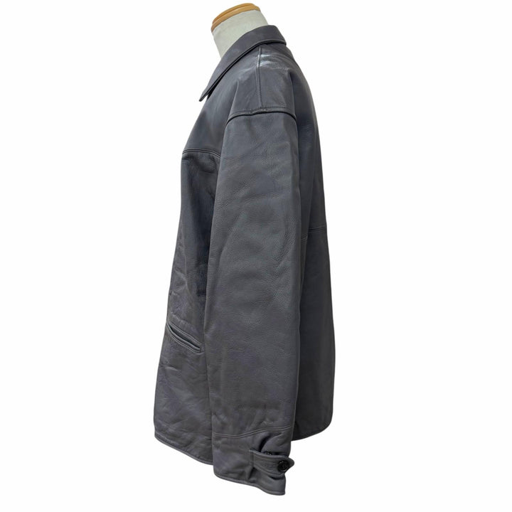 Pristine UNUSED Leather car coat Leather car coat gray Cowhide mens 3 US2450