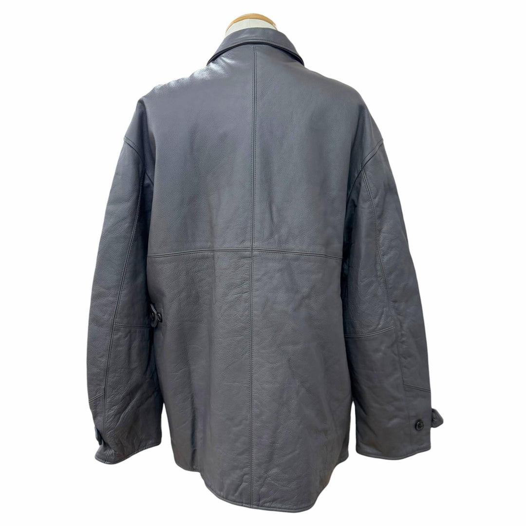 Pristine UNUSED Leather car coat Leather car coat gray Cowhide mens 3 US2450