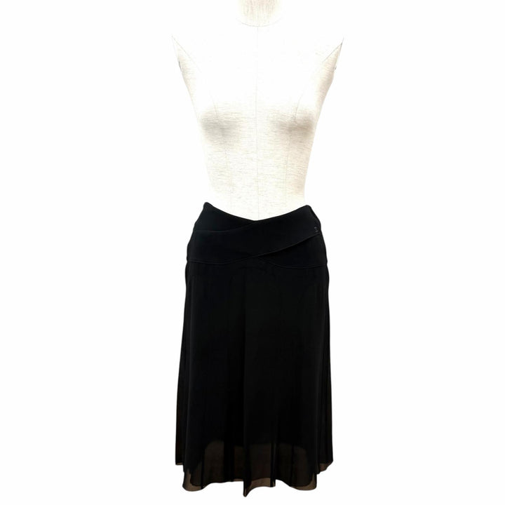 Excellent CHANEL flare skirt COCO Mark Silk Chiffon black silk FR 34 06C P27732