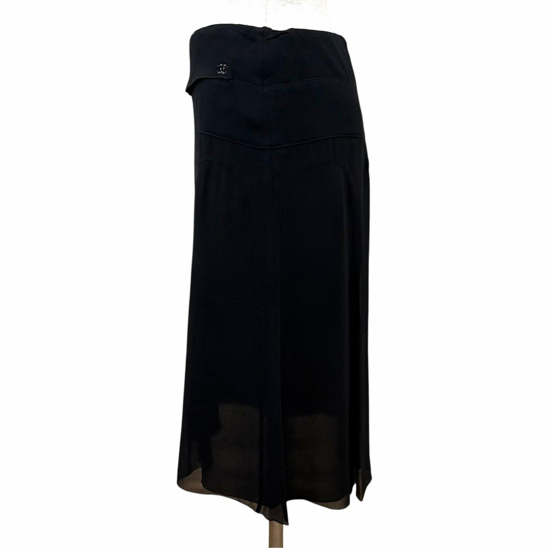 Excellent CHANEL flare skirt COCO Mark Silk Chiffon black silk FR 34 06C P27732