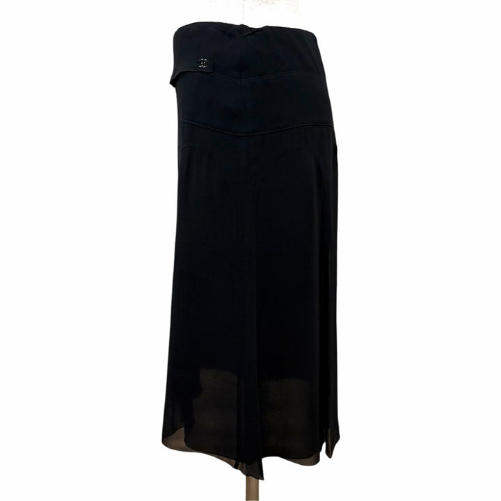 Excellent CHANEL flare skirt COCO Mark Silk Chiffon black silk FR 34 06C P27732