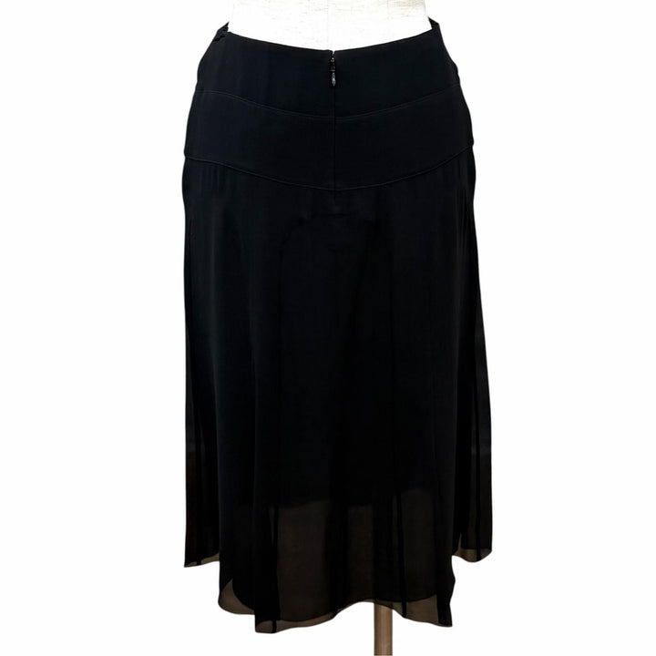 Excellent CHANEL flare skirt COCO Mark Silk Chiffon black silk FR 34 06C P27732