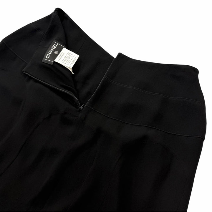 Excellent CHANEL flare skirt COCO Mark Silk Chiffon black silk FR 34 06C P27732