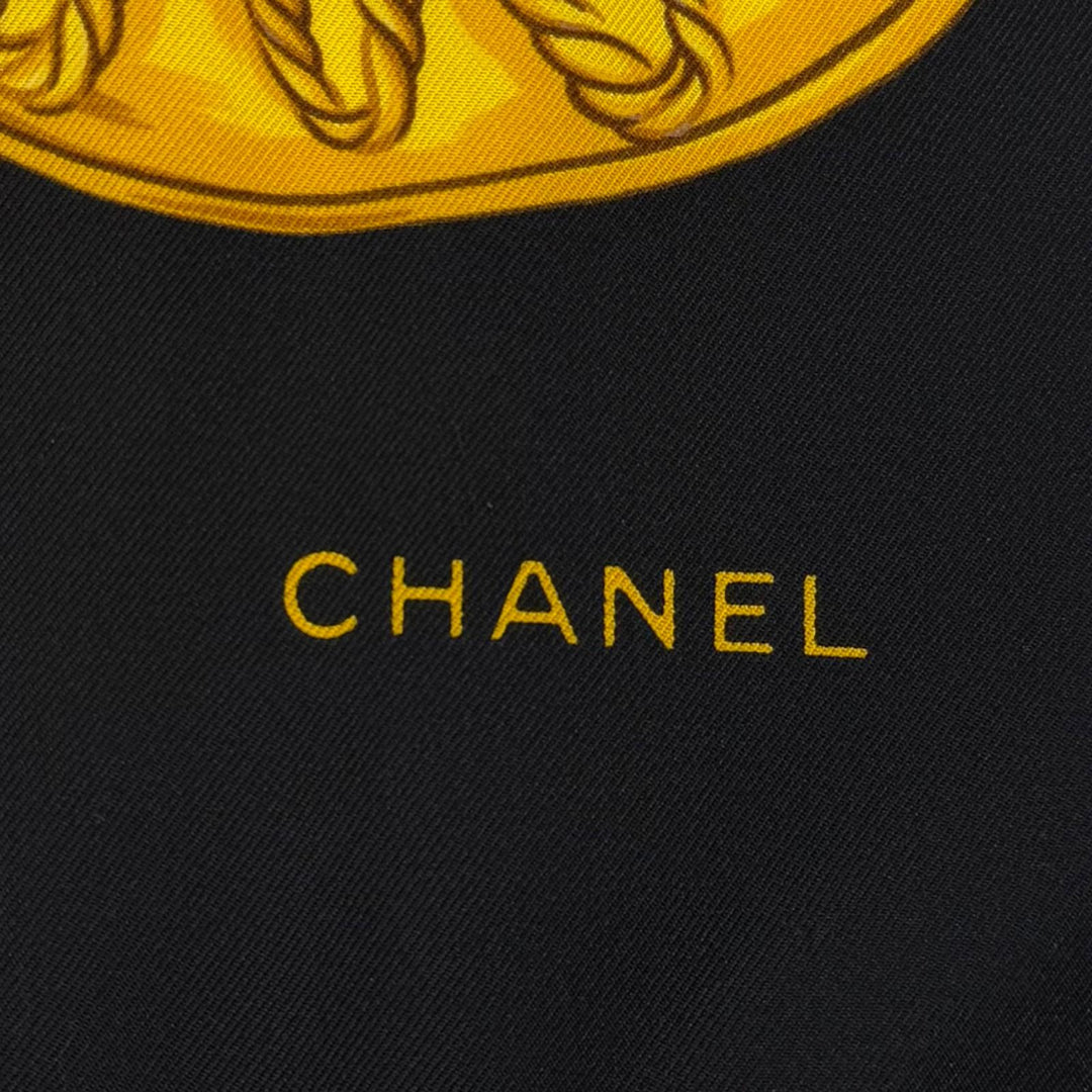 Excellent CHANEL scarf COCO Mark Coin Chain Large Size black silk Women