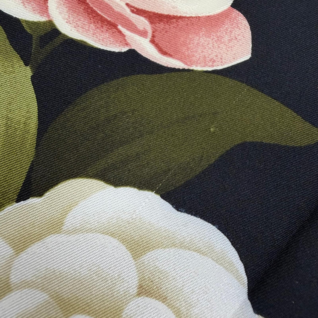 Excellent CHANEL scarf COCO Mark Flower Print Large Size black silk Women