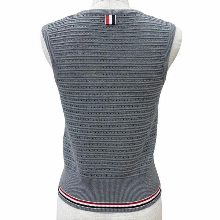 Excellent THOM BROWNE Best Signature stripe knit top cotton 36 FKV159A-Y3010 055