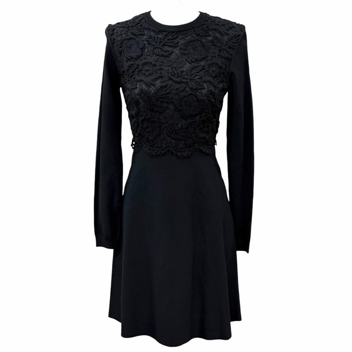 Excellent VALENTINO one piece Lace switching long sleeves Rayon S LB3KD09C2SC