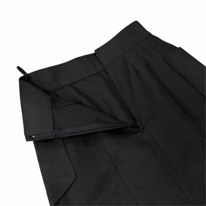 Great CHANEL Tight Skirt COCO Mark Button Long Length black linen Women 38 93P