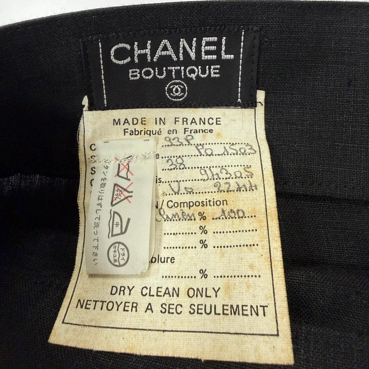 Great CHANEL Tight Skirt COCO Mark Button Long Length black linen Women 38 93P