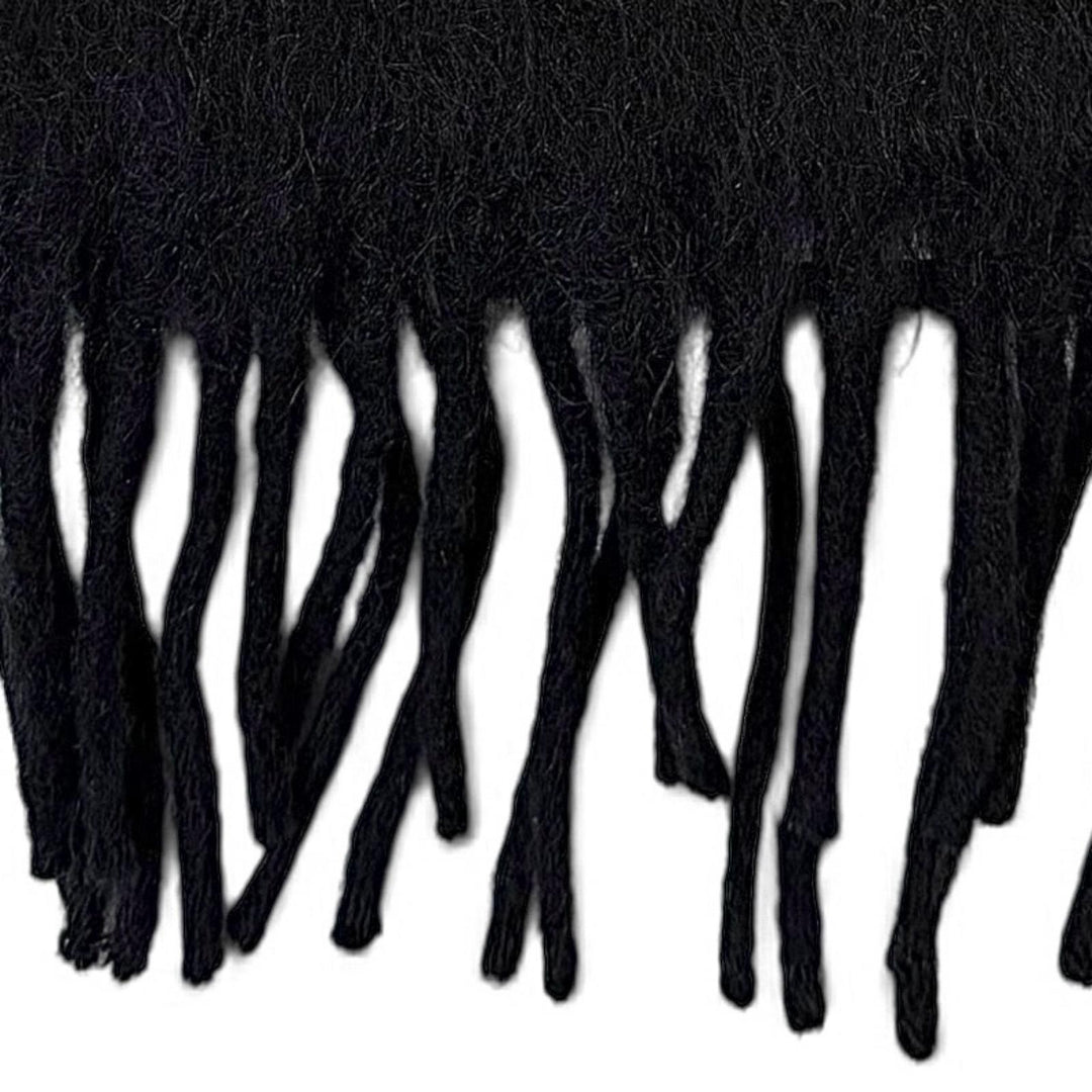 Excellent LOEWE Scarf Anagram Leather Patch Fringe black mohair Women