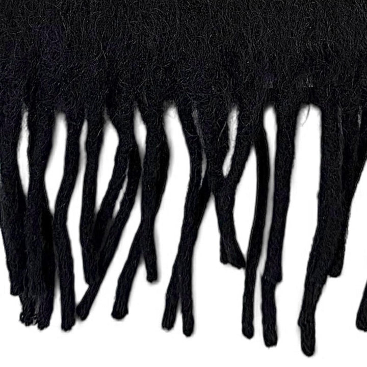 Excellent LOEWE Scarf Anagram Leather Patch Fringe black mohair Women
