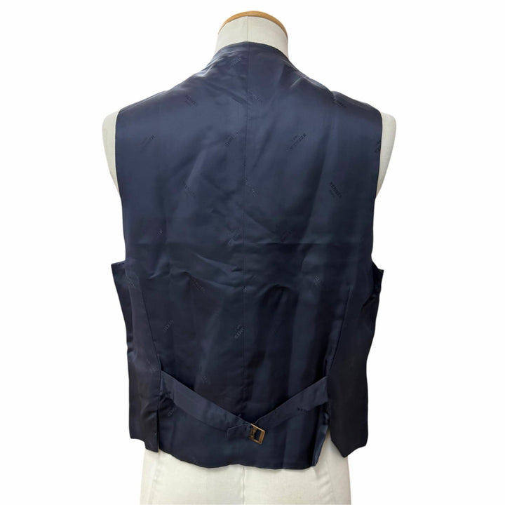 Great HERMES Best Ex-Libris Gold Button V-Neck Vest Navy wool mens IT 50