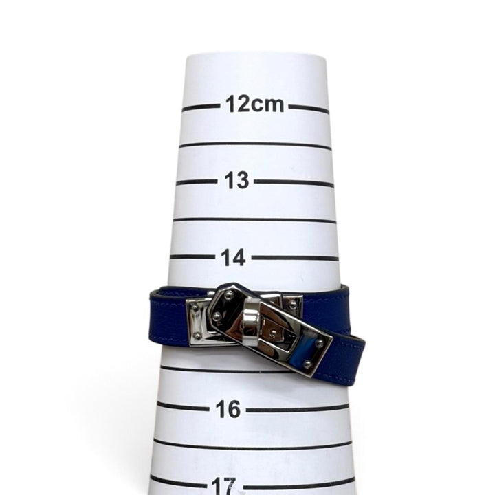Excellent HERMES bracelet Leather bracelet Kelly Double Tour kelly buckle blue