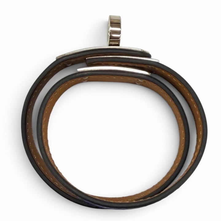 Excellent HERMES bracelet Leather bracelet Kelly Double Tour kelly buckle blue