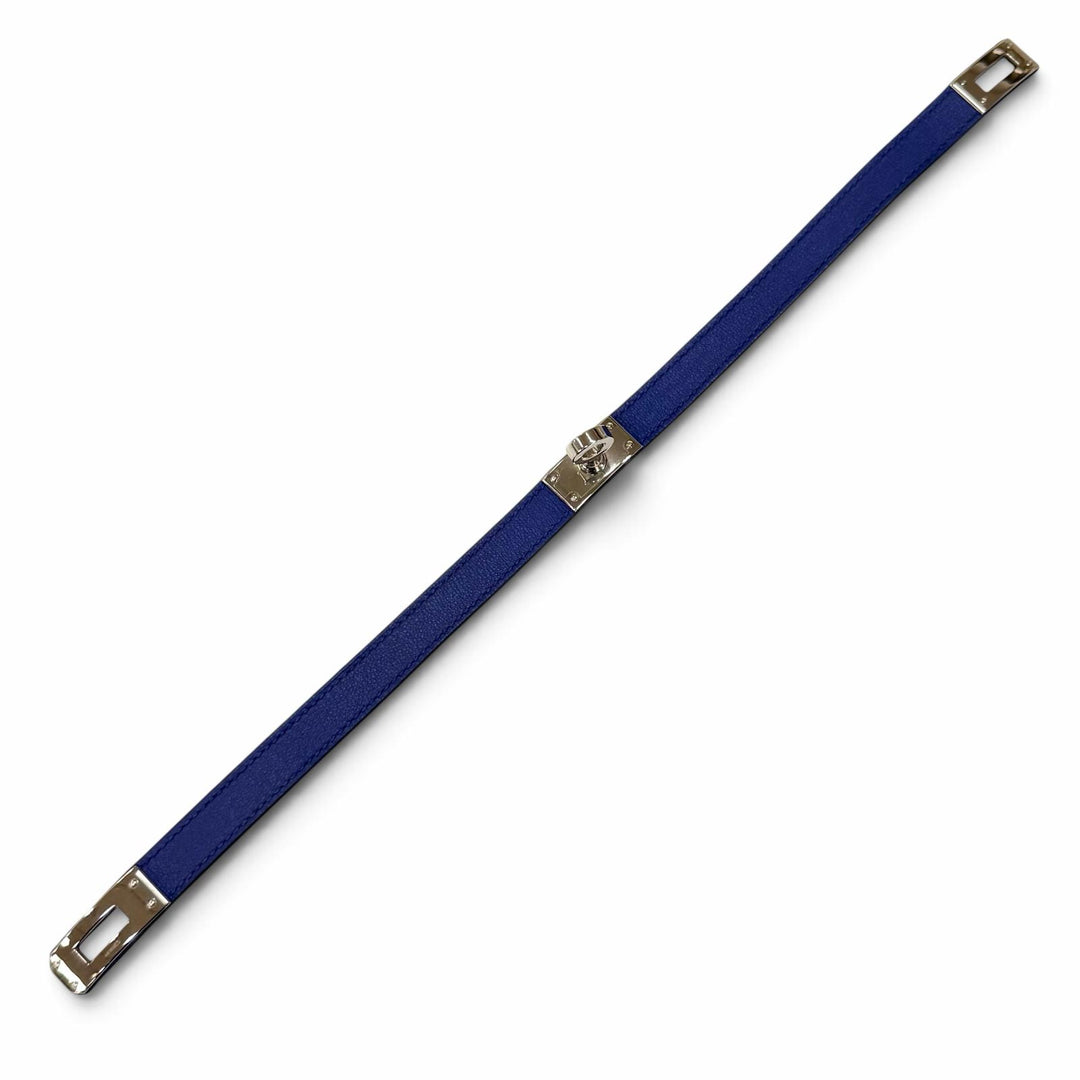 Excellent HERMES bracelet Leather bracelet Kelly Double Tour kelly buckle blue