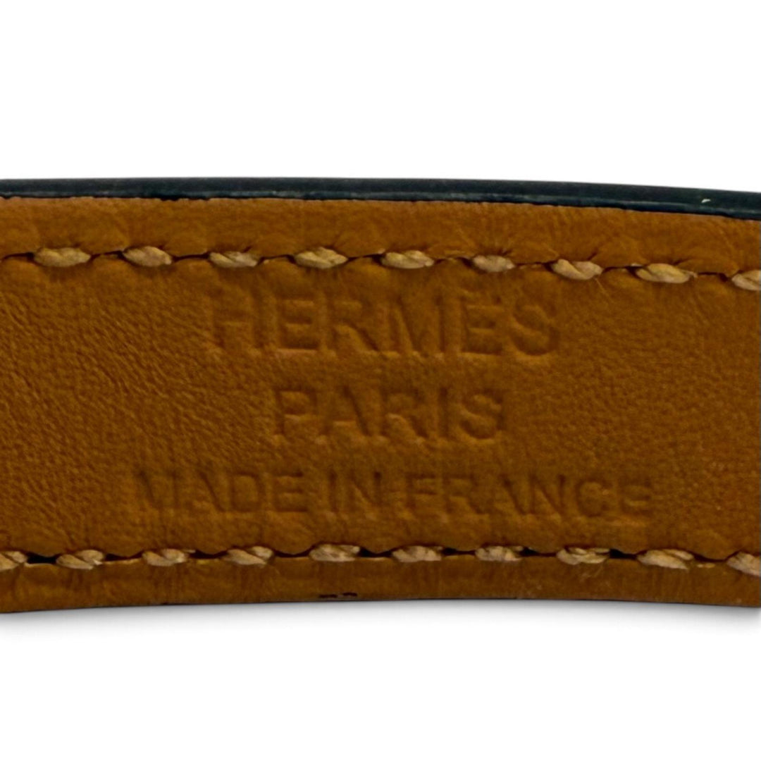 Excellent HERMES bracelet Leather bracelet Kelly Double Tour kelly buckle blue