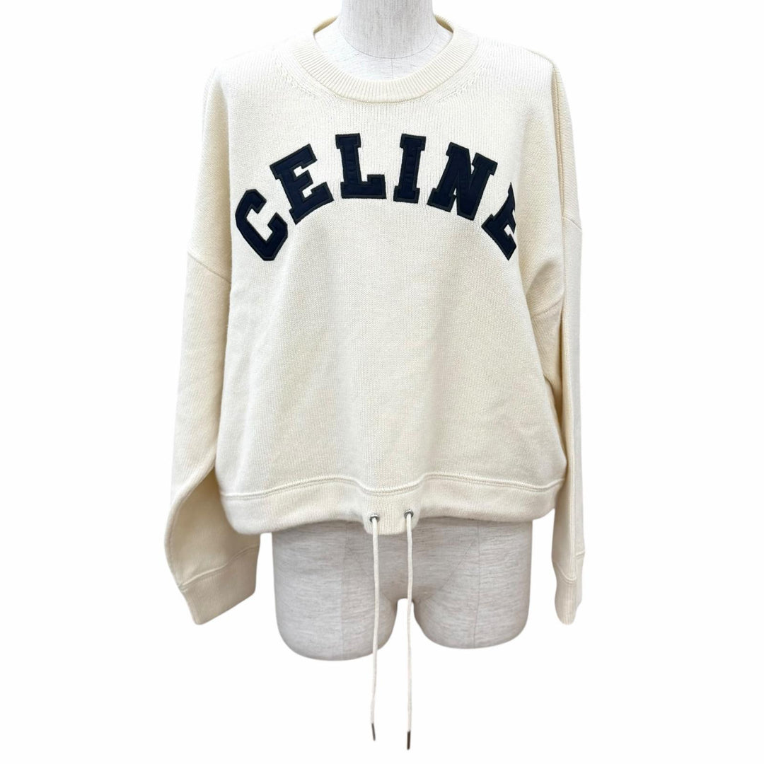 Excellent CELINE knit Logo design cropped long sleeve Ivory wool S 2A11V402P