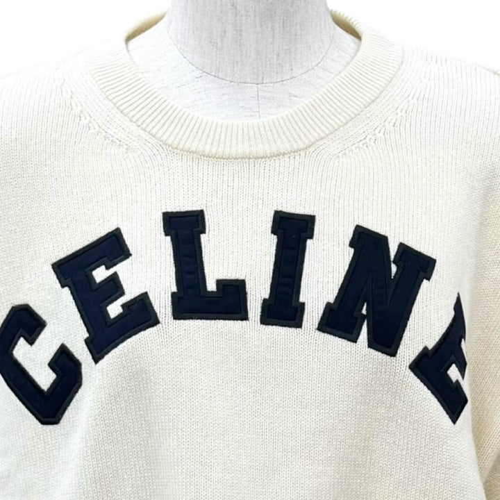 Excellent CELINE knit Logo design cropped long sleeve Ivory wool S 2A11V402P
