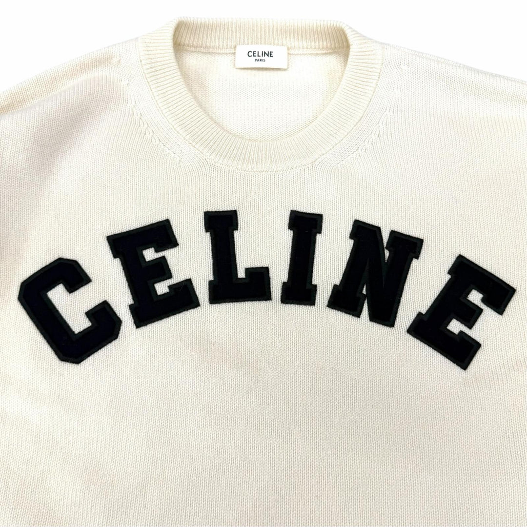 Excellent CELINE knit Logo design cropped long sleeve Ivory wool S 2A11V402P