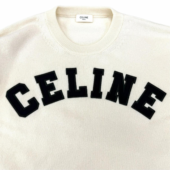 Excellent CELINE knit Logo design cropped long sleeve Ivory wool S 2A11V402P