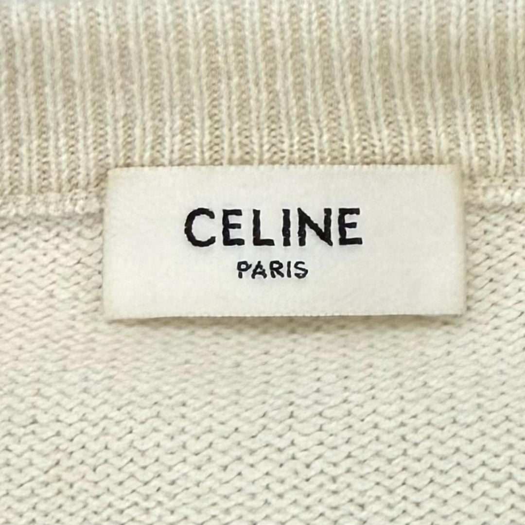 Excellent CELINE knit Logo design cropped long sleeve Ivory wool S 2A11V402P