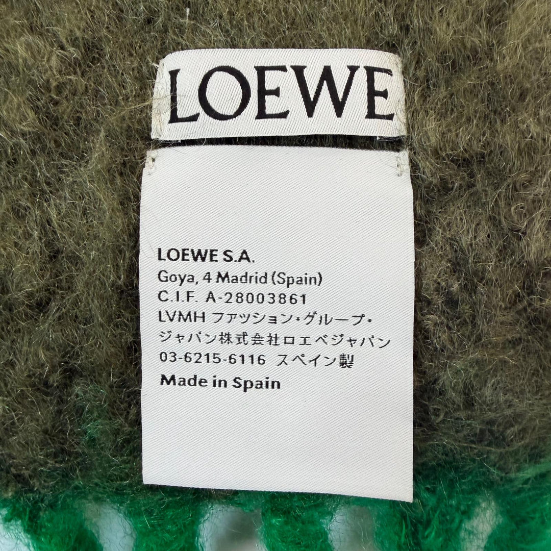 Excellent LOEWE Scarf Anagram Leather Patch Fringe khaki mohair Women