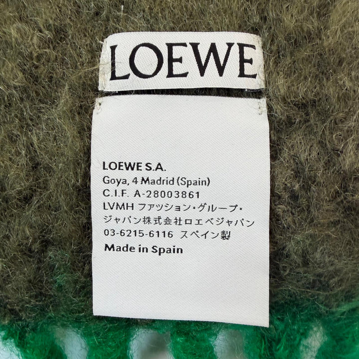 Excellent LOEWE Scarf Anagram Leather Patch Fringe khaki mohair Women
