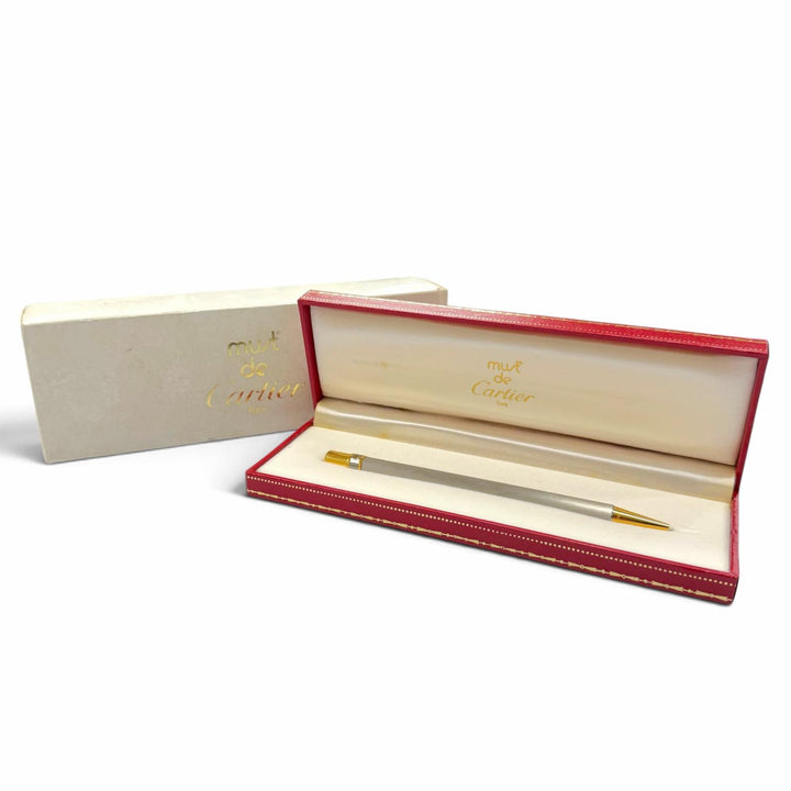 Excellent Cartier Ballpoint pen Santos Hairline twist type Silver mens