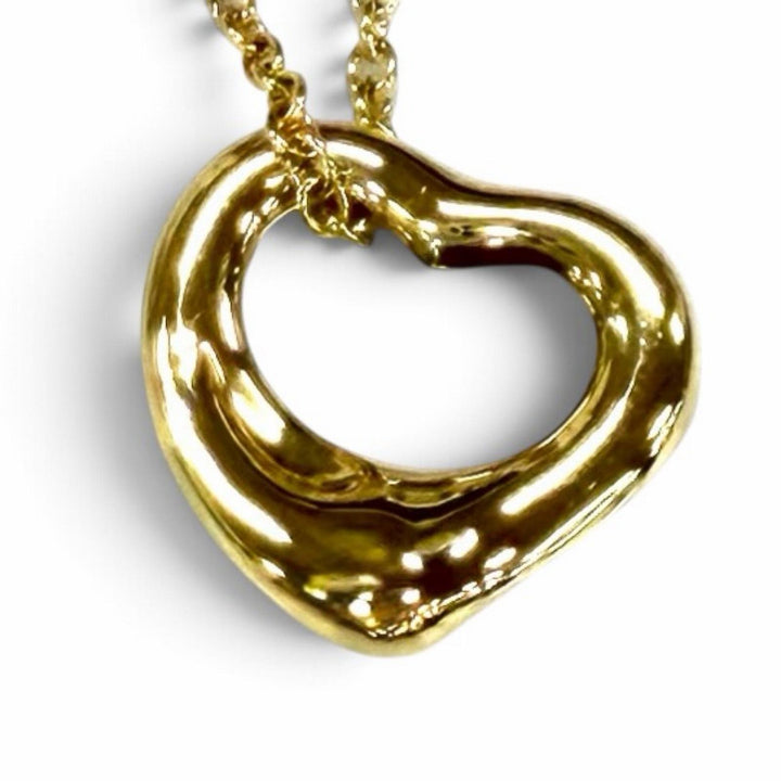 Excellent TIFFANY&Co. Necklace Open Heart Pendant 0.4"" Yellow Gold AU750(YG)