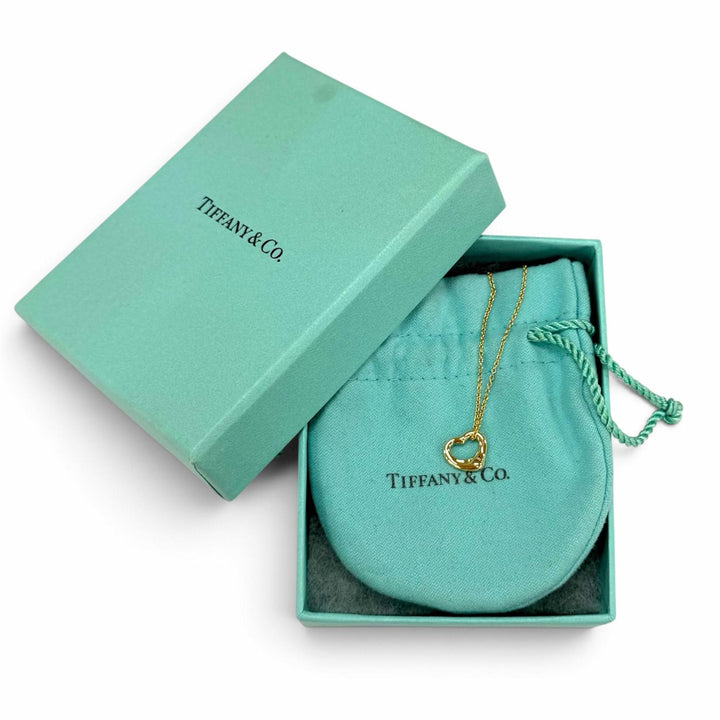 Excellent TIFFANY&Co. Necklace Open Heart Pendant 0.4"" Yellow Gold AU750(YG)