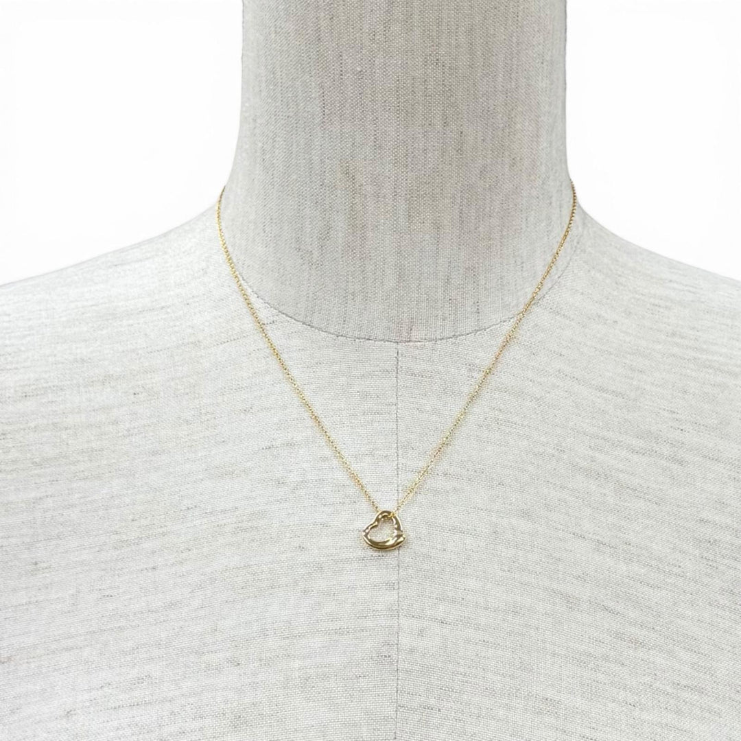Excellent TIFFANY&Co. Necklace Open Heart Pendant 0.4"" Yellow Gold AU750(YG)
