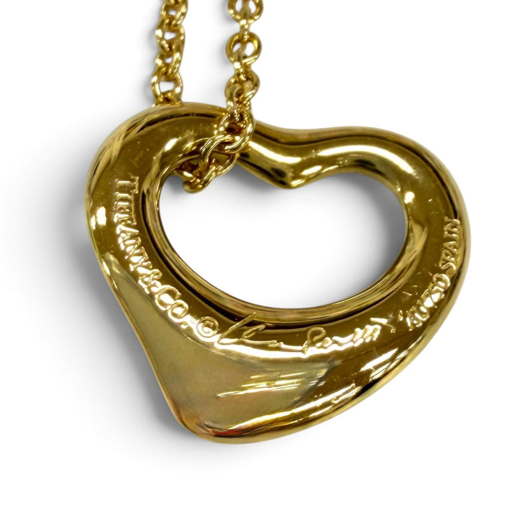 Excellent TIFFANY&Co. Necklace Open Heart Pendant 0.4"" Yellow Gold AU750(YG)