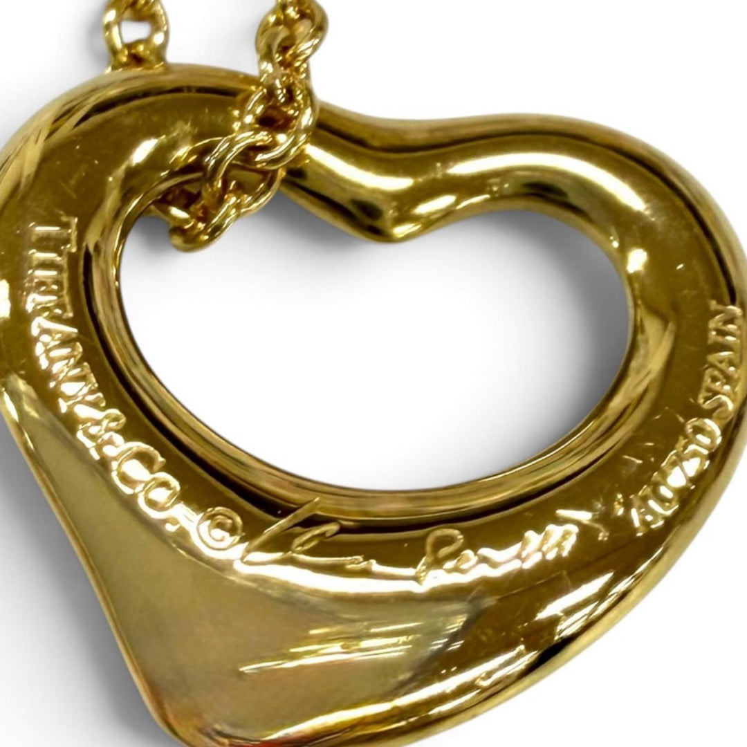 Excellent TIFFANY&Co. Necklace Open Heart Pendant 0.4"" Yellow Gold AU750(YG)