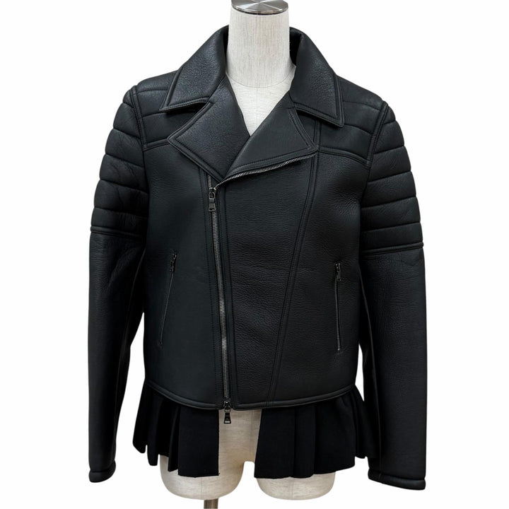 Excellent NEIL BARRETT Jacket Docking layered design black leather Women L
