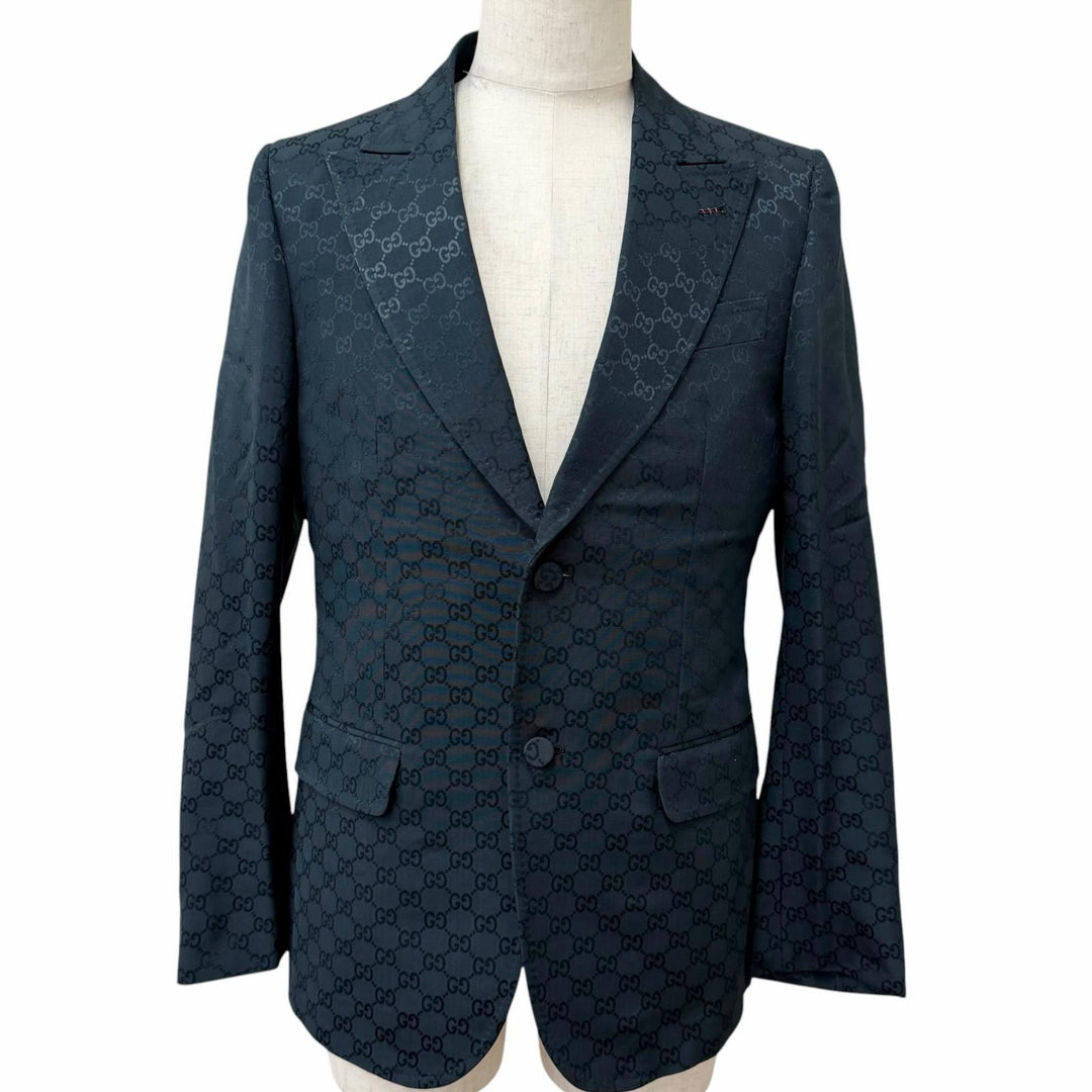 Excellent GUCCI tailored jacket GG pattern single Dark green cotton